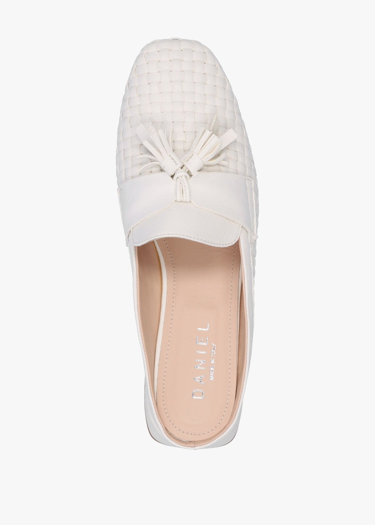 Nova Cream Leather Woven Backless Mules