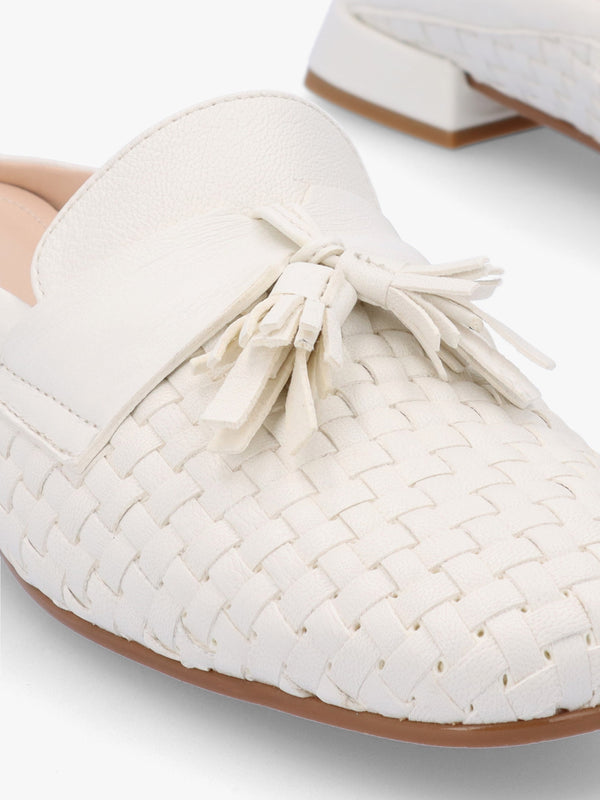 Nova Cream Leather Woven Backless Mules