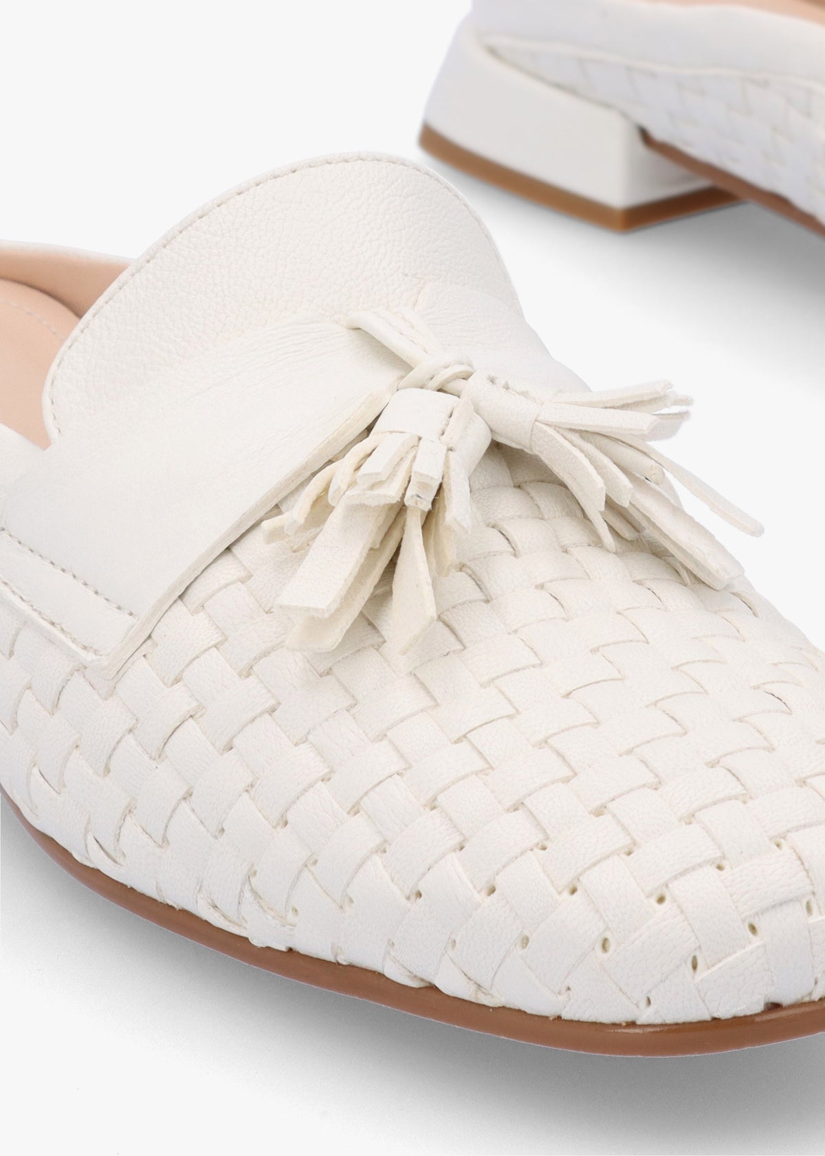 Nova Cream Leather Woven Backless Mules