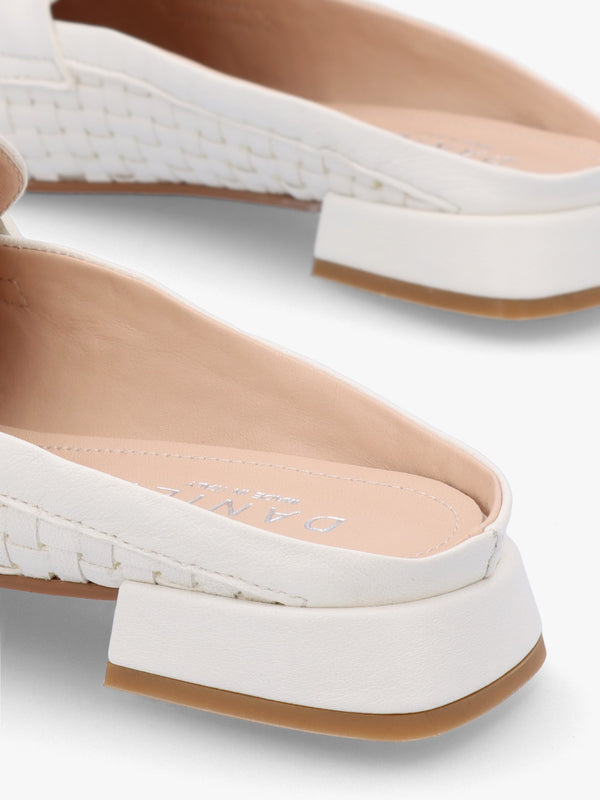 Nova Cream Leather Woven Backless Mules