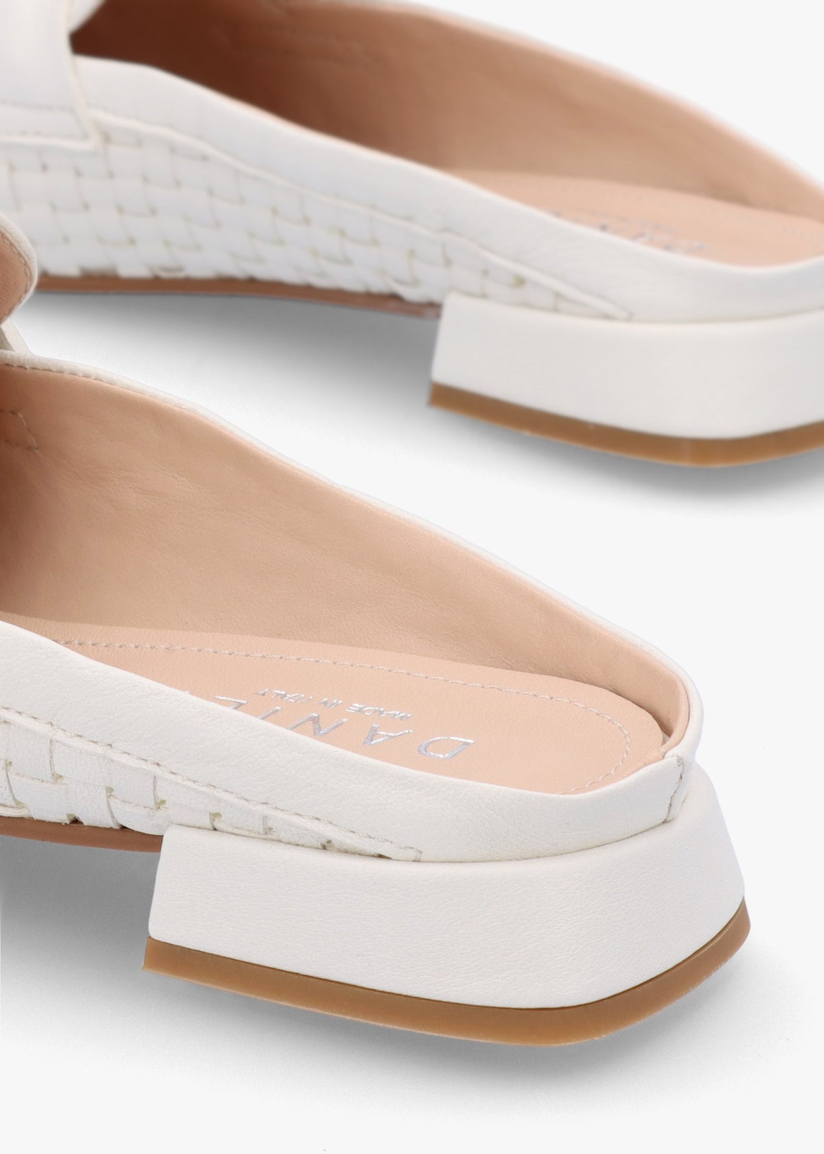 Nova Cream Leather Woven Backless Mules