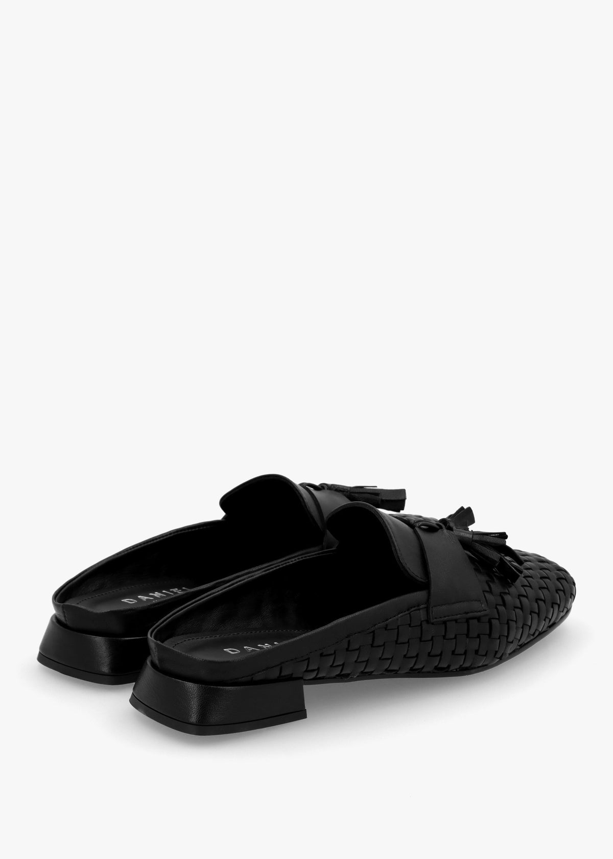 Nova Black Leather Woven Backless Mules