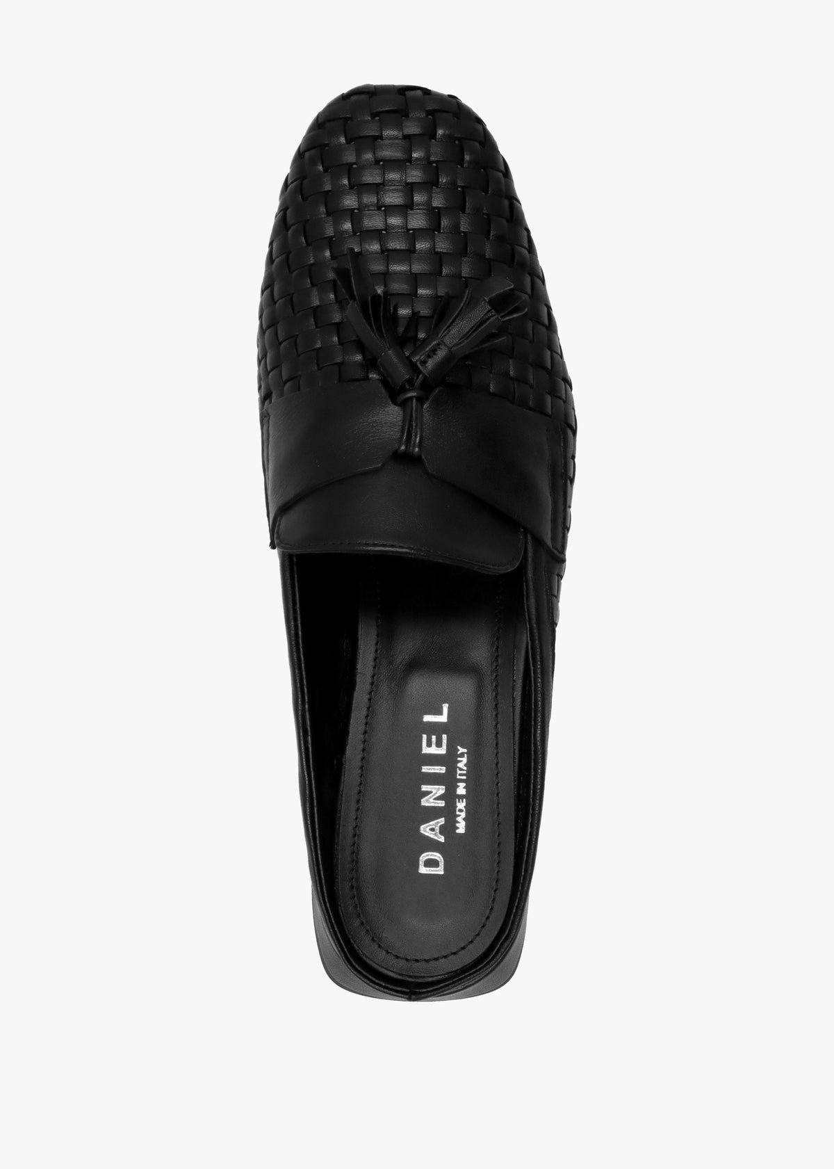 Nova Black Leather Woven Backless Mules