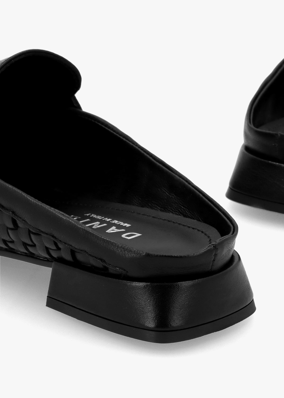 Nova Black Leather Woven Backless Mules
