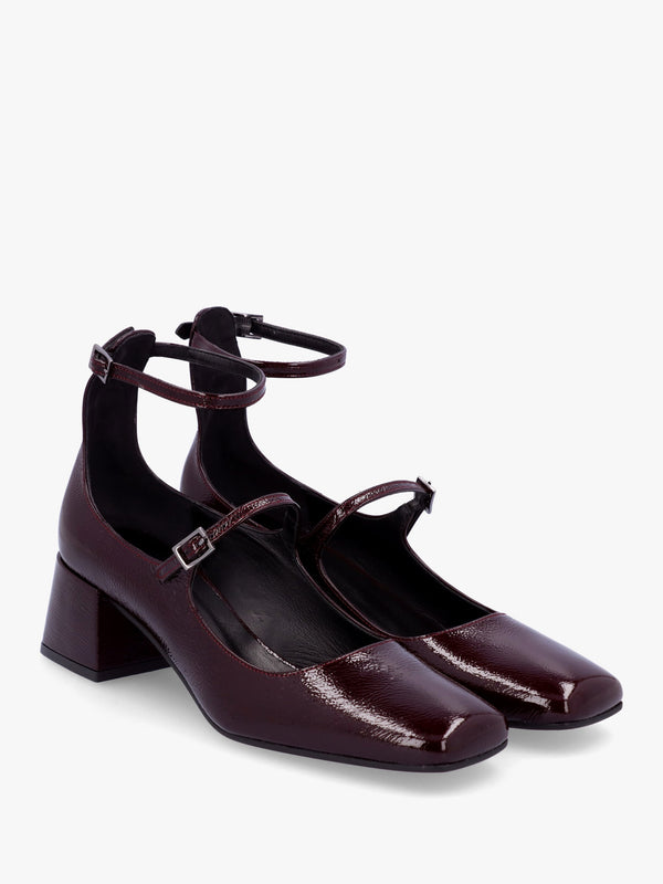 Sara Burgundy Patent Leather Low Heel Mary Janes