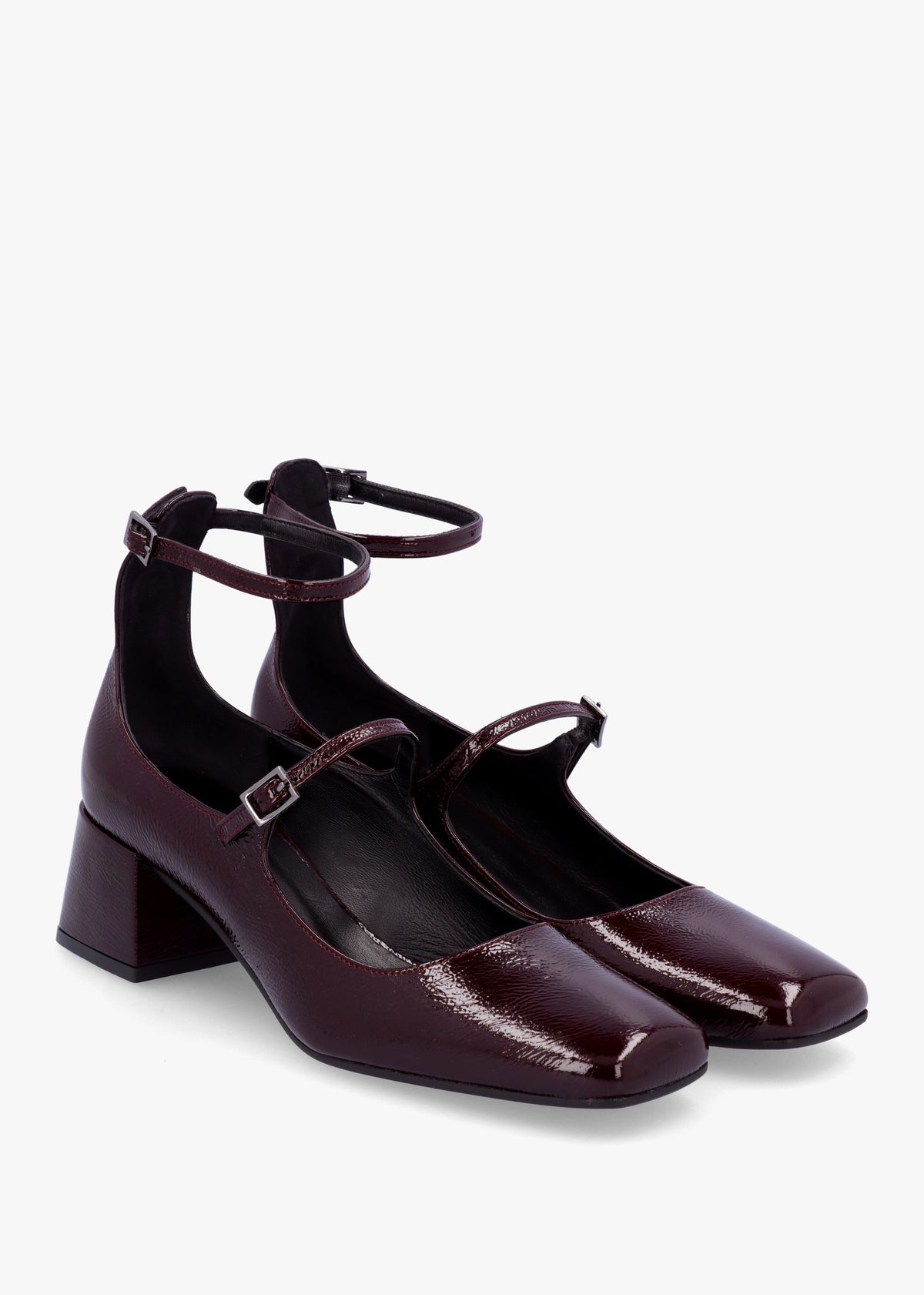 Sara Burgundy Patent Leather Low Heel Mary Janes