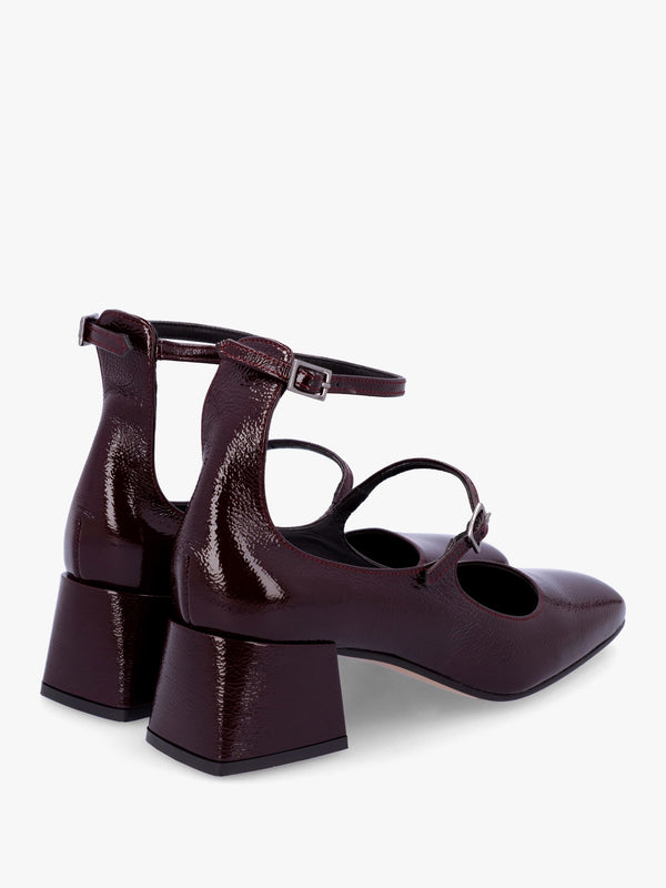 Sara Burgundy Patent Leather Low Heel Mary Janes