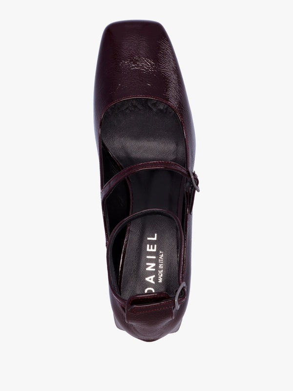 Sara Burgundy Patent Leather Low Heel Mary Janes