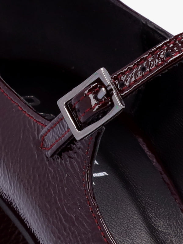 Sara Burgundy Patent Leather Low Heel Mary Janes