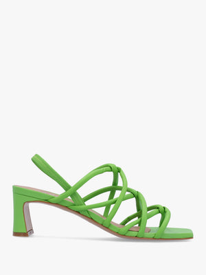 Sanuma Green Leather Mini Pillow Strap Heeled Sandals