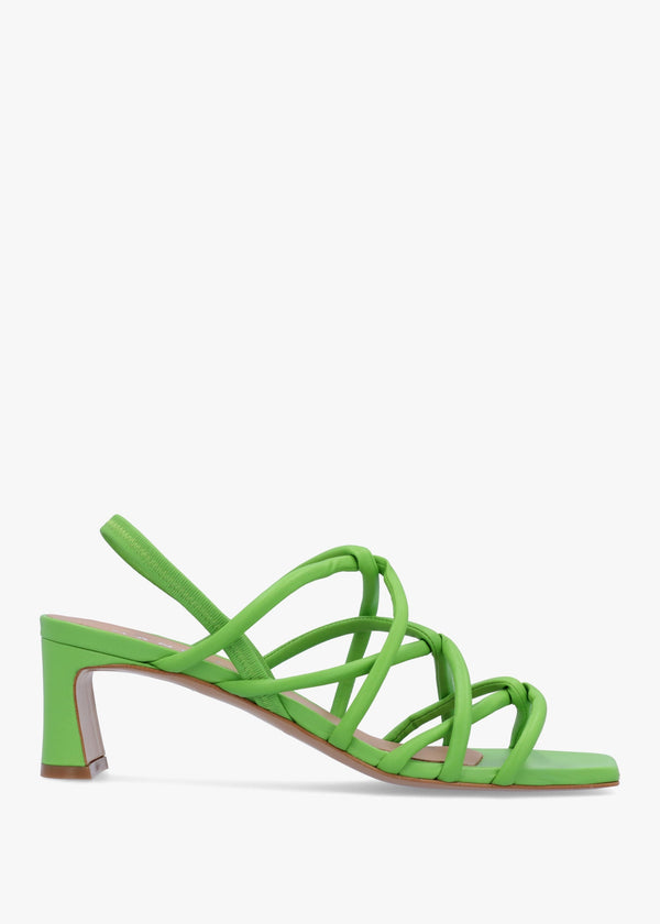 Sanuma Green Leather Mini Pillow Strap Heeled Sandals