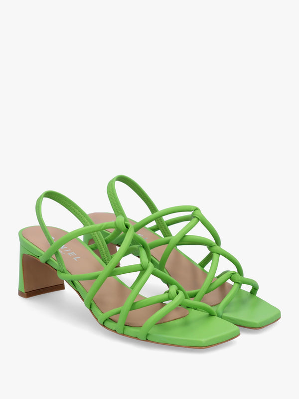 Sanuma Green Leather Mini Pillow Strap Heeled Sandals