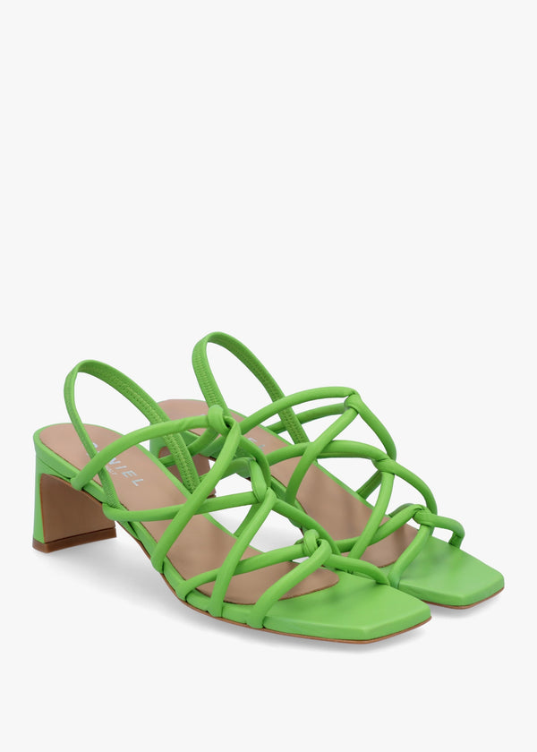Sanuma Green Leather Mini Pillow Strap Heeled Sandals