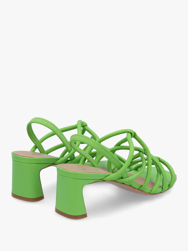 Sanuma Green Leather Mini Pillow Strap Heeled Sandals