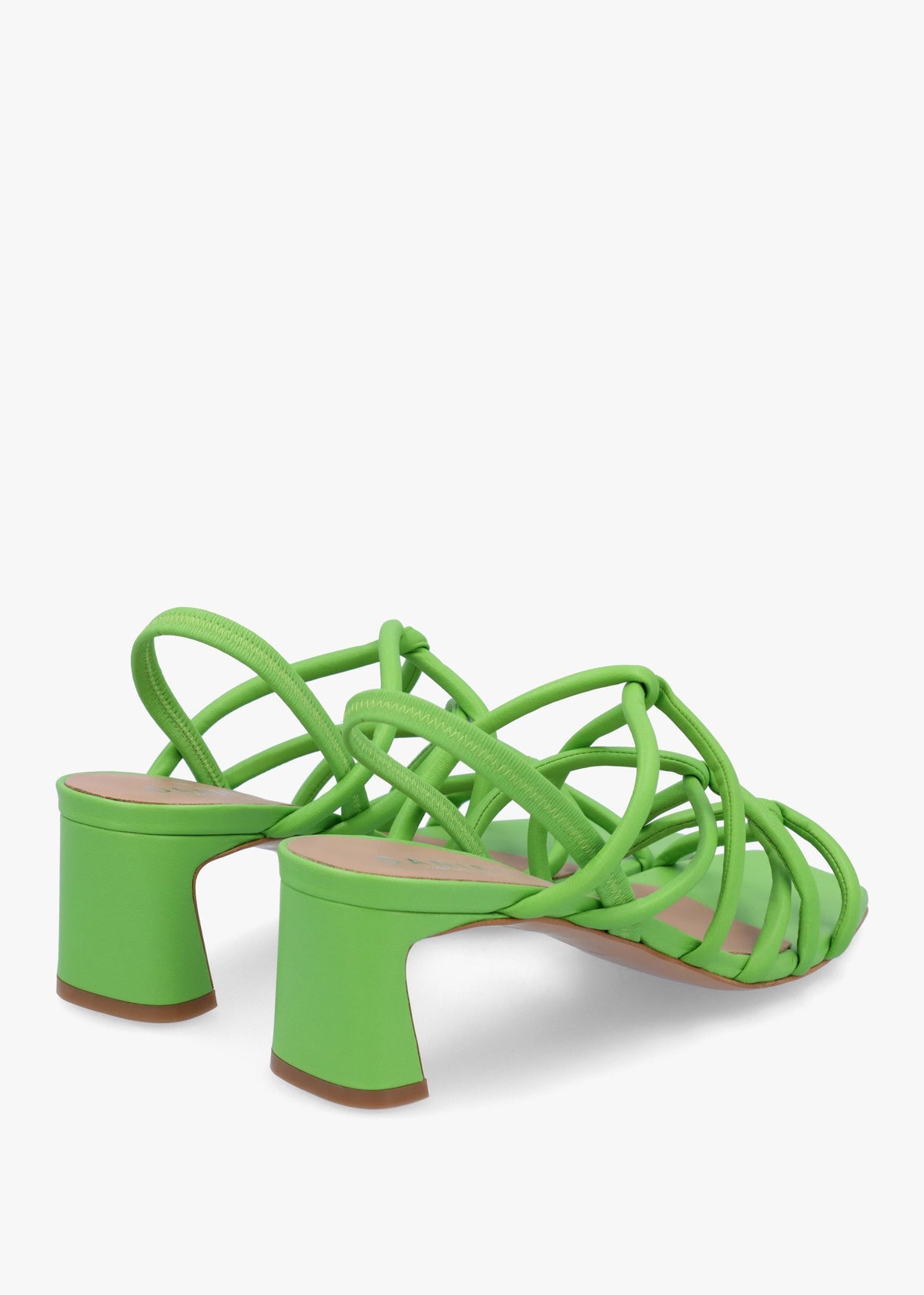 Sanuma Green Leather Mini Pillow Strap Heeled Sandals