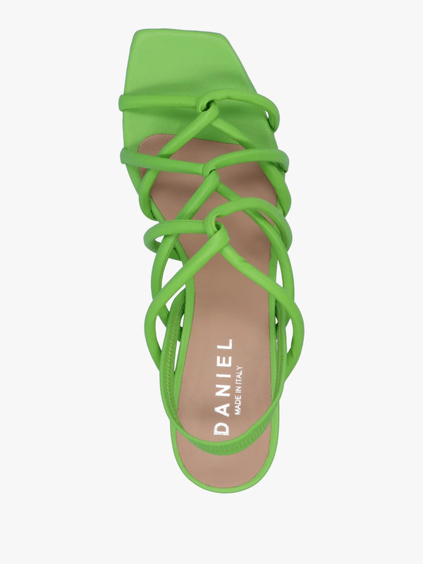 Sanuma Green Leather Mini Pillow Strap Heeled Sandals