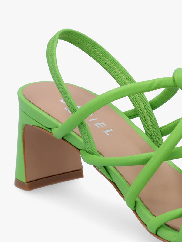 Sanuma Green Leather Mini Pillow Strap Heeled Sandals