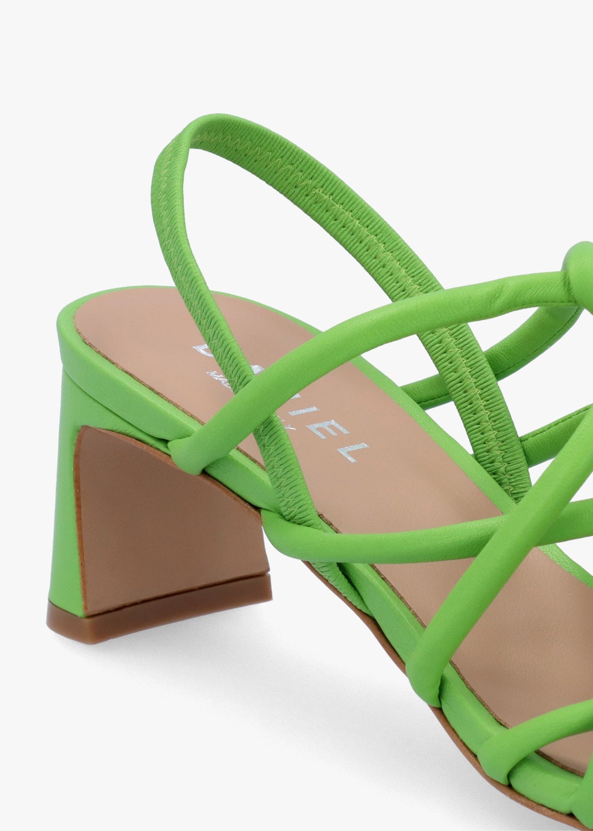 Sanuma Green Leather Mini Pillow Strap Heeled Sandals