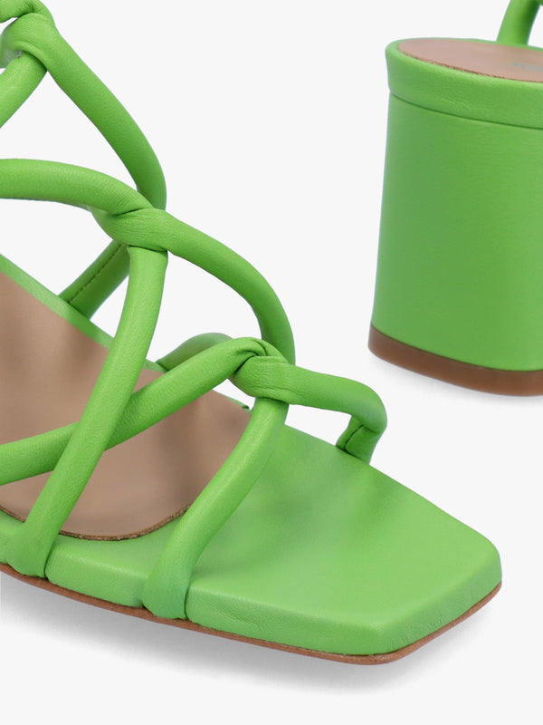 Sanuma Green Leather Mini Pillow Strap Heeled Sandals