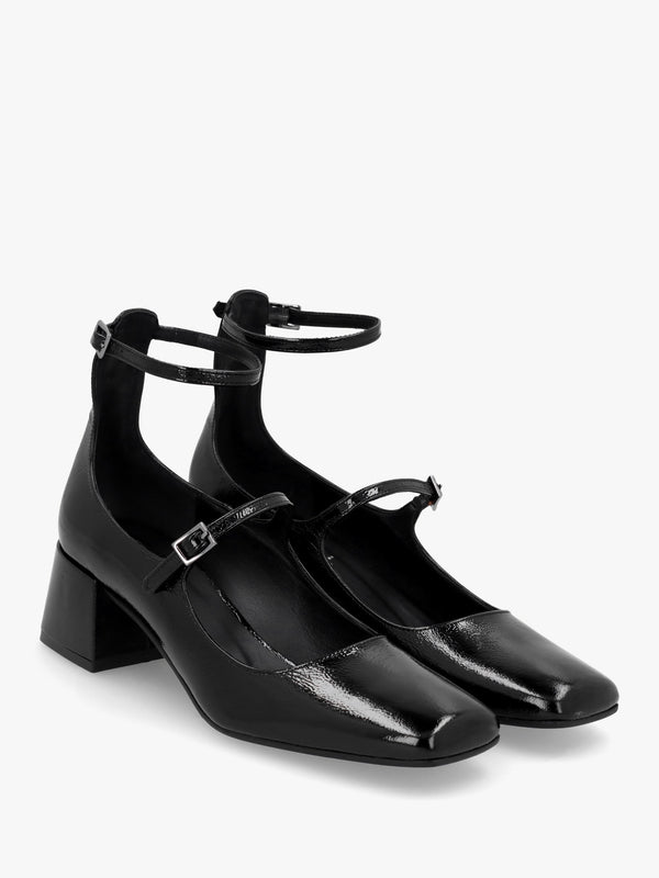 Sara Black Patent Leather Low Heel Mary Janes
