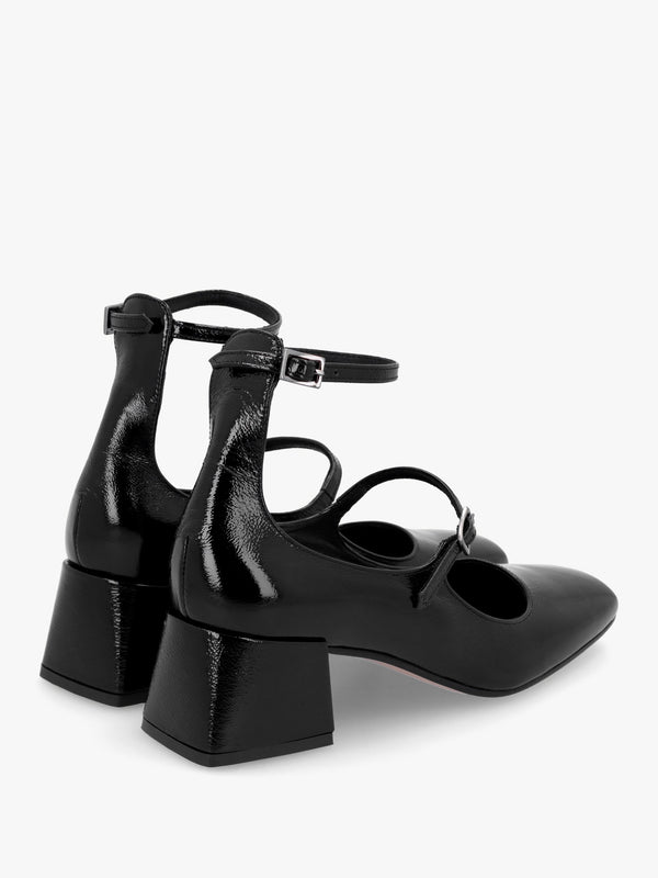 Sara Black Patent Leather Low Heel Mary Janes