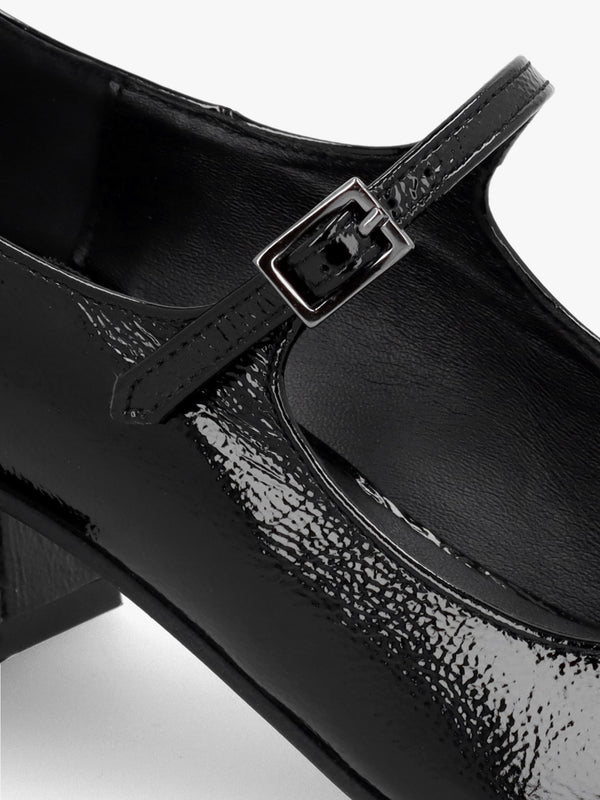 Sara Black Patent Leather Low Heel Mary Janes