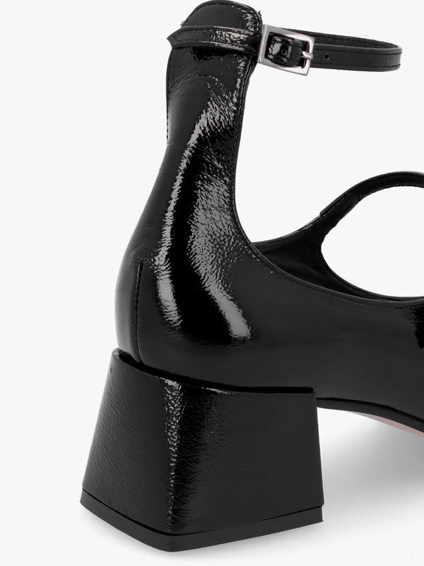 Sara Black Patent Leather Low Heel Mary Janes