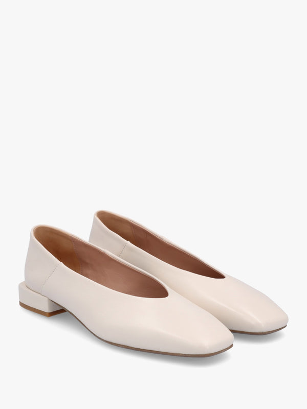 Saria Cream Leather Square Toe Ballet Pumps