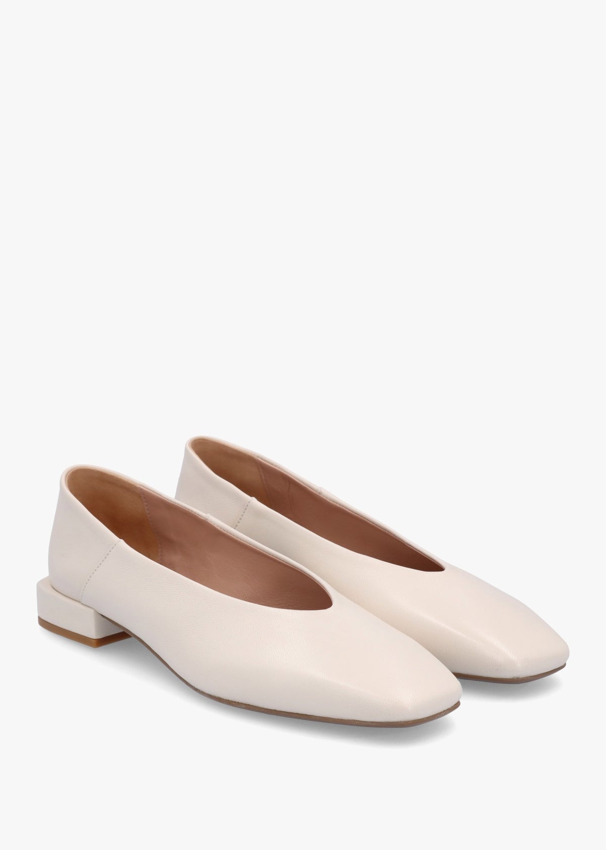 Saria Cream Leather Square Toe Ballet Pumps