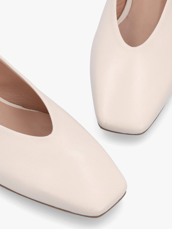 Saria Cream Leather Square Toe Ballet Pumps