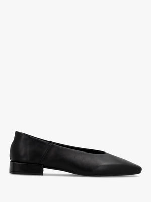 Saria Black Leather Square Toe Ballet Pumps