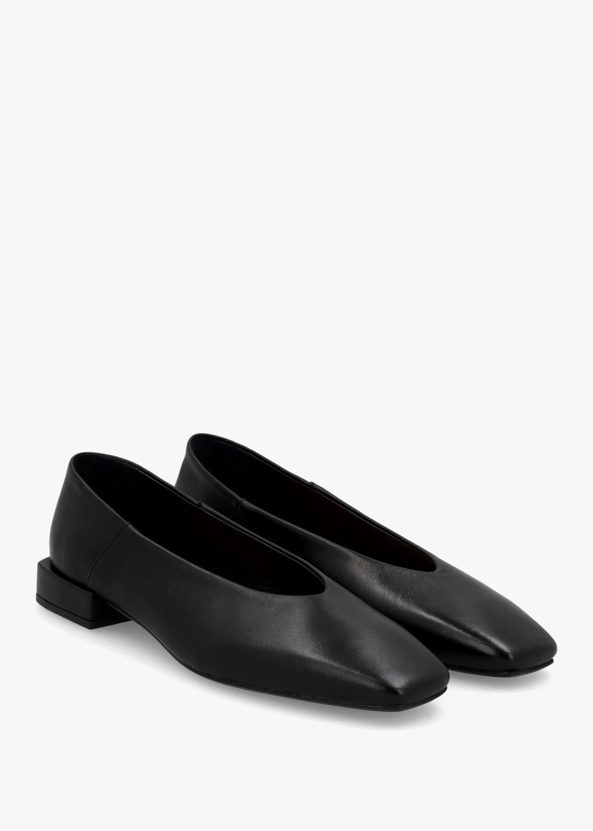 Saria Black Leather Square Toe Ballet Pumps