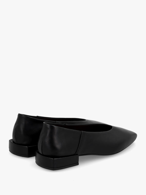 Saria Black Leather Square Toe Ballet Pumps