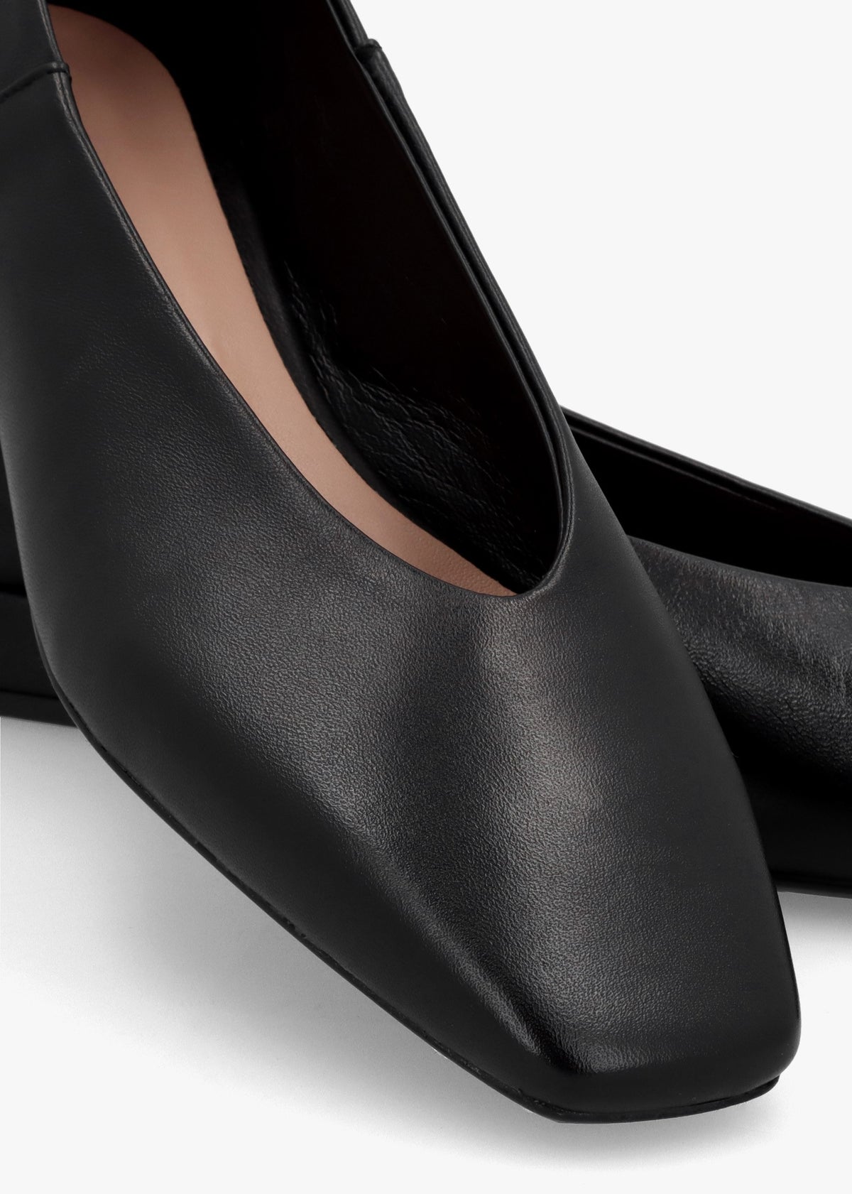 Saria Black Leather Square Toe Ballet Pumps