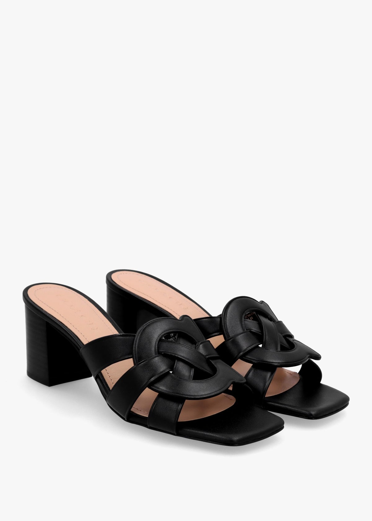 Nikki Black Leather Block Heel Mules
