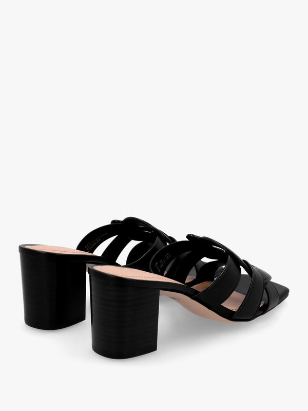 Nikki Black Leather Block Heel Mules