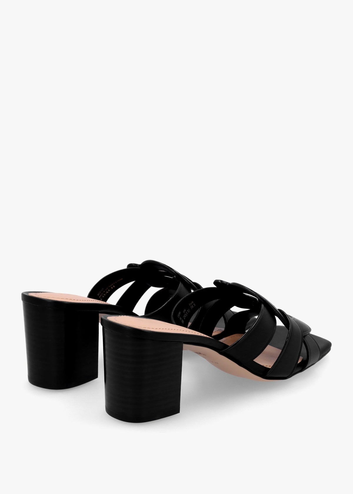 Nikki Black Leather Block Heel Mules