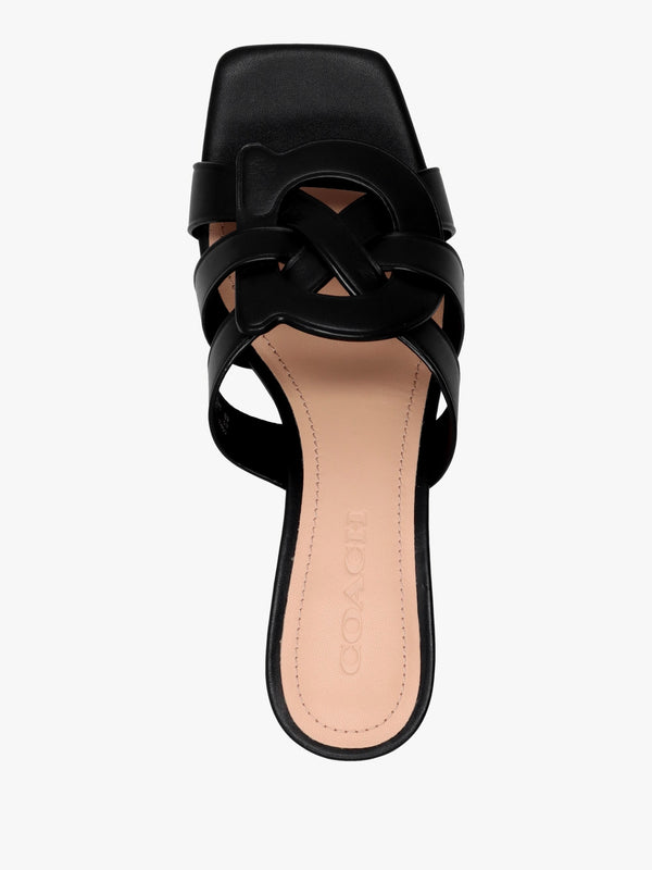Nikki Black Leather Block Heel Mules