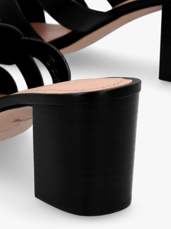 Nikki Black Leather Block Heel Mules