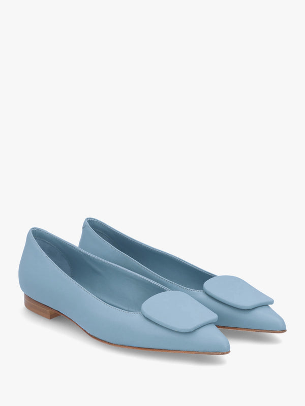 Nala Blue Leather Pointed Toe Flat Pumps