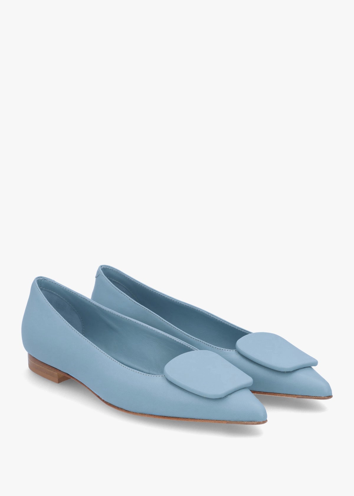 Nala Blue Leather Pointed Toe Flat Pumps