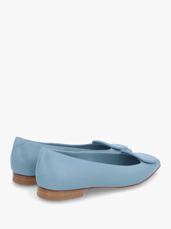 Nala Blue Leather Pointed Toe Flat Pumps