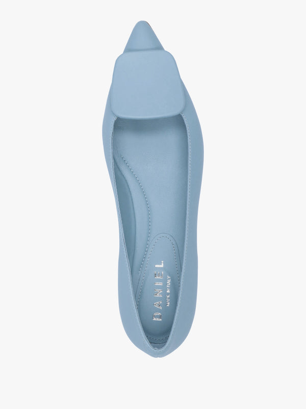 Nala Blue Leather Pointed Toe Flat Pumps