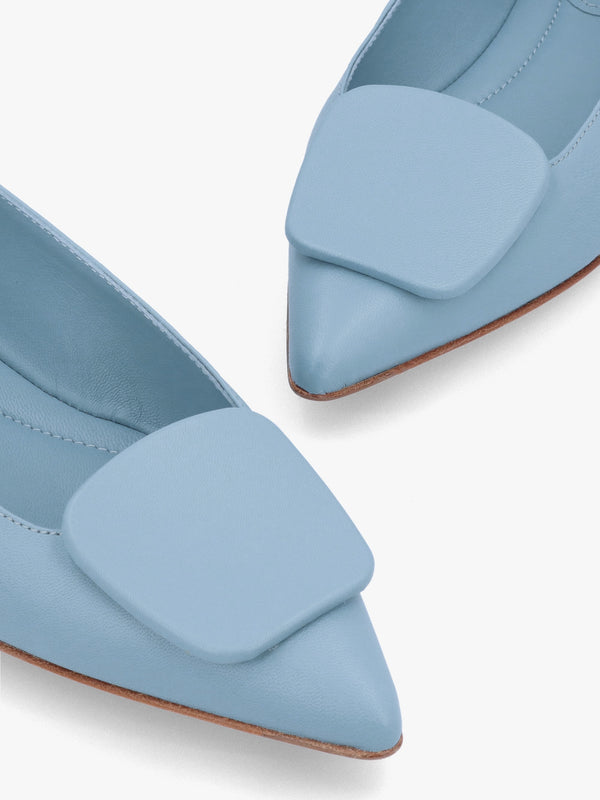 Nala Blue Leather Pointed Toe Flat Pumps