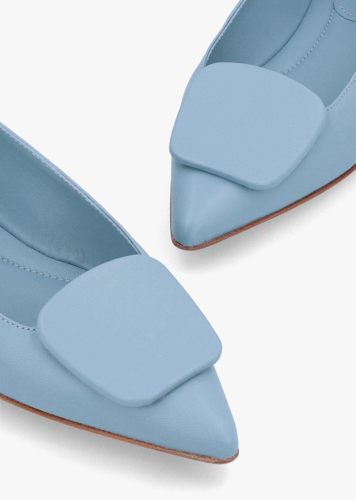 Nala Blue Leather Pointed Toe Flat Pumps