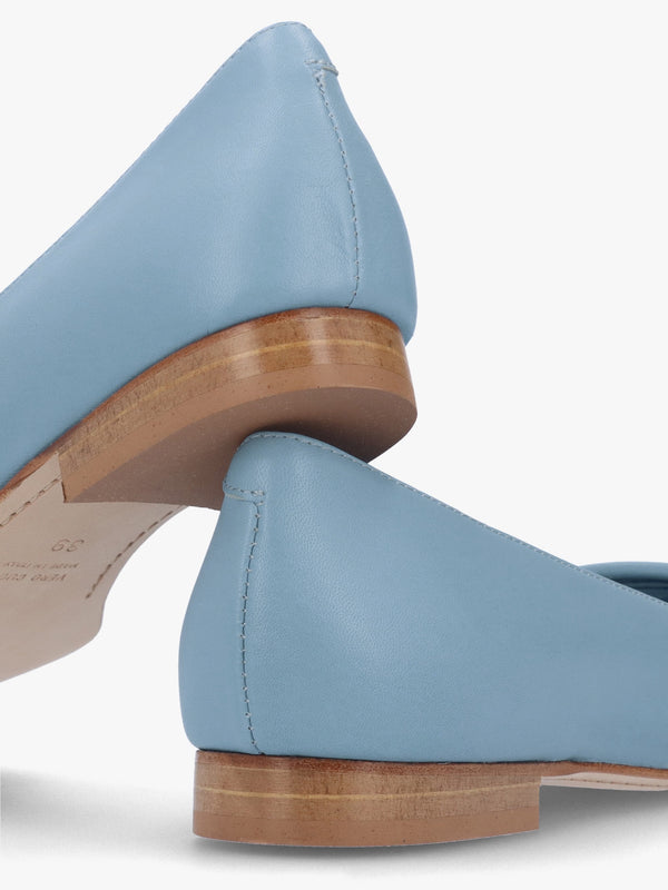 Nala Blue Leather Pointed Toe Flat Pumps