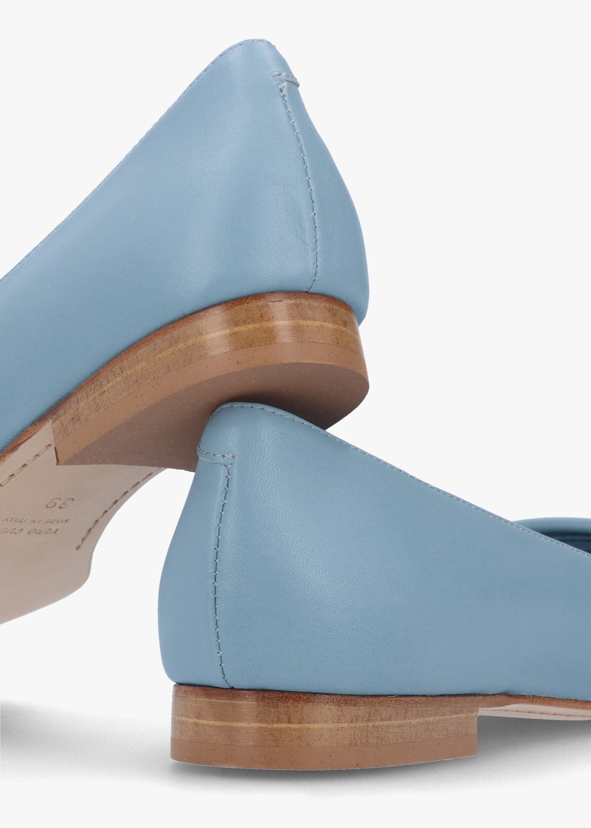 Nala Blue Leather Pointed Toe Flat Pumps