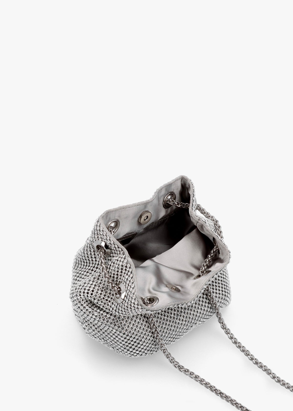 Lua Silver Diamante Chain Mesh Pouch