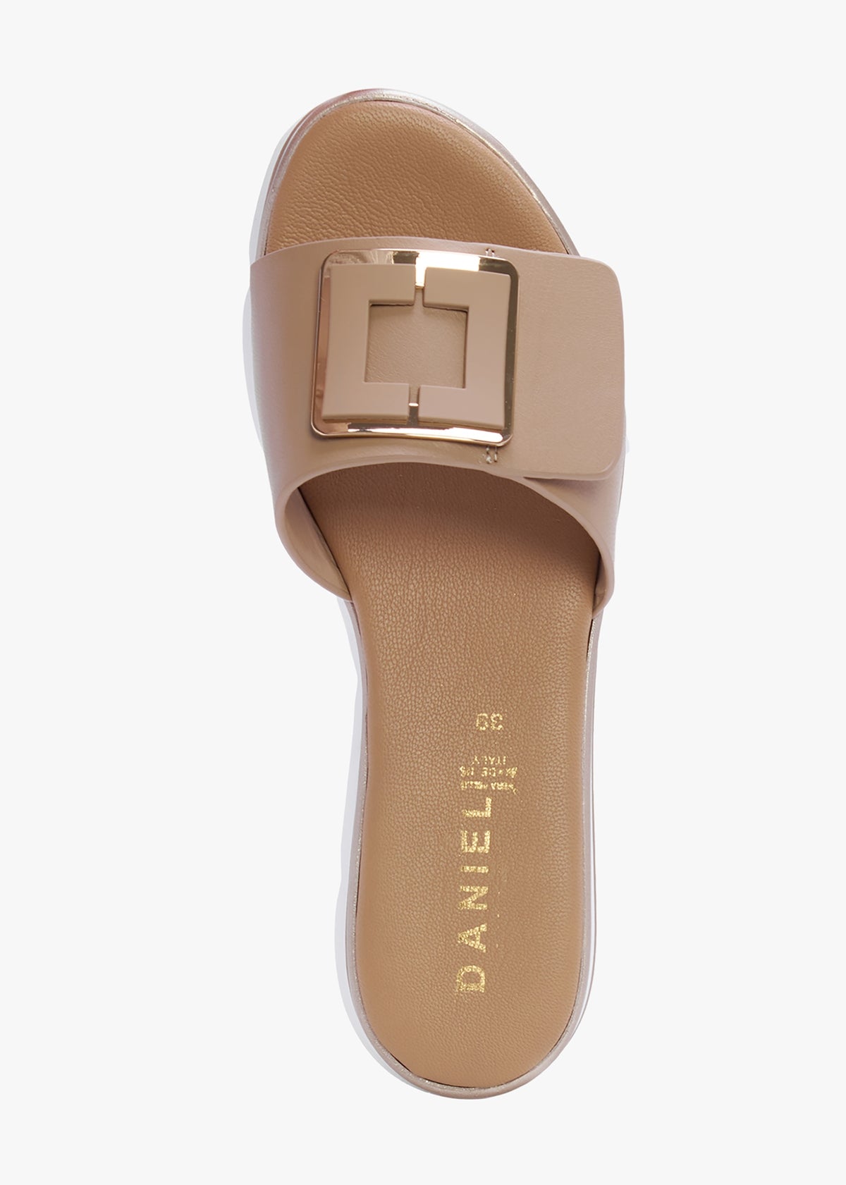 Rebuck Beige Leather Buckle Detail Mules