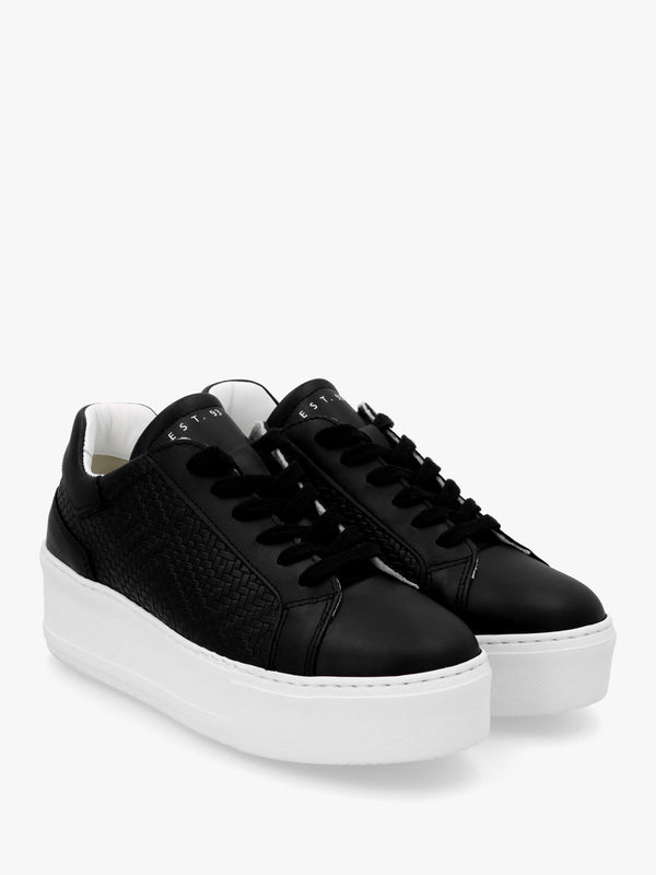 Sibwoven Black Leather Flatform Trainers